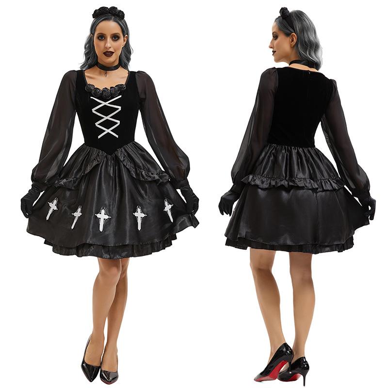Yixiaoyi Gothic Ghost Bride Costume Polyester Black M-XL