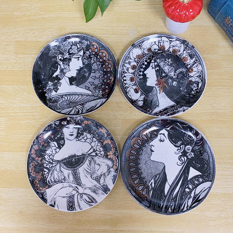 8 inch Alphonse Maria Mucha Oil Painting Decorative Wall Plate Home Bar office Wall Hanging Crafts Dish Decor Plate