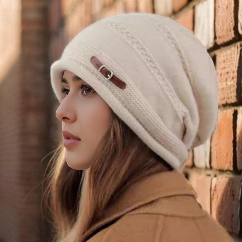 Autumn and Winter Knitted Wool Hat Loose Hat Women's Velvet Fashion Versatile Stack Hat Shows Small Face