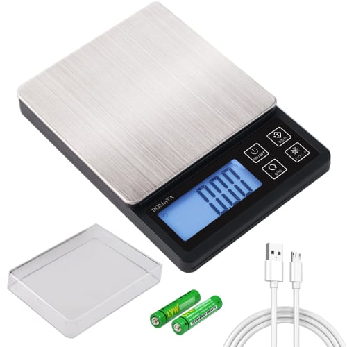 BOMATA Digital Kitchen Scale, 0.01g Increments, Maximum Capacity 600g, USB Rechargeable, Compact, Tare Function, Counting Function, Stainless Steel, F