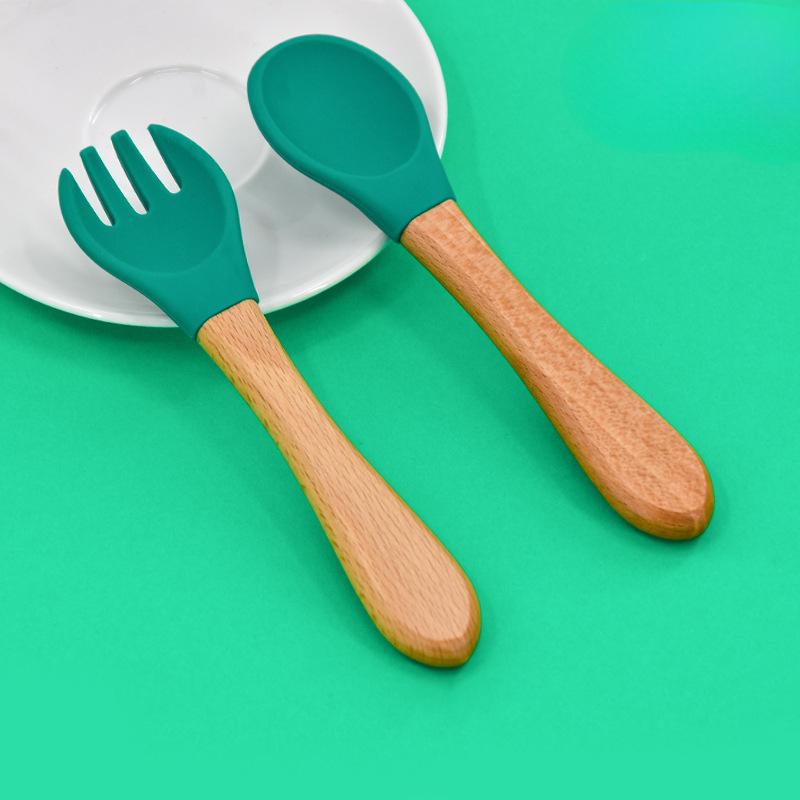 Children's Wooden Handle Fork Spoon Baby Feeding Hot SpoonInfant Training Tableware