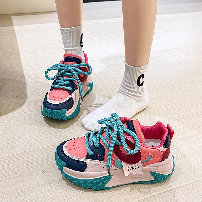 2024 Spring New Thick Sole Dad Shoes Women's Thick Sole Versatile Street Shooting Sports Shoes Ins Fashion Casual Women's Shoes