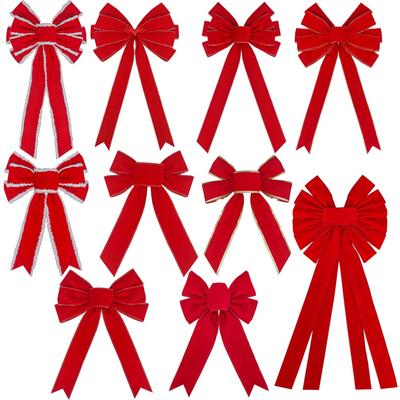 Fiocchi di Natale Rossi Decorazioni per Esterni Grande Fiocco per la Cima dell'Albero di Natale Velluto Ghirlanda con Bordo Dorato Glitter Decorazione per Porta d'Ingresso