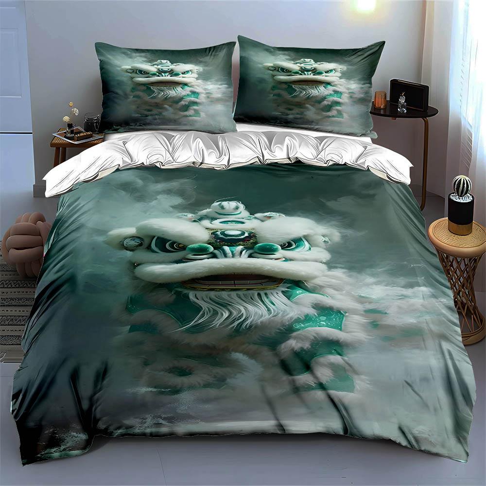 Green lion face Bedding Duvet cover sets Duvet covers Pillowcases gifts (1 * Duvet Cover 2 * Pillowcases, without duvet insert)