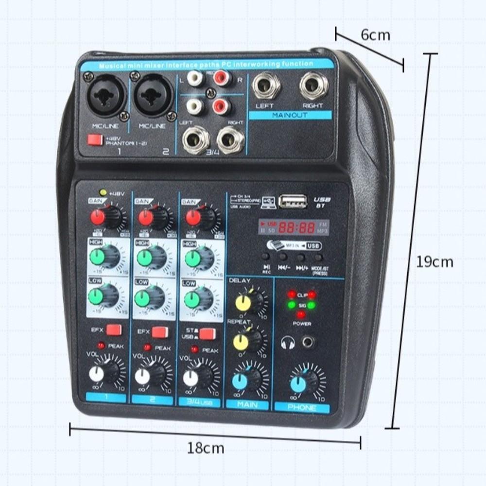 with 48V Phantom Power DJ Console Mixer 4-Channel USB Mixer Durable Audio Mixer