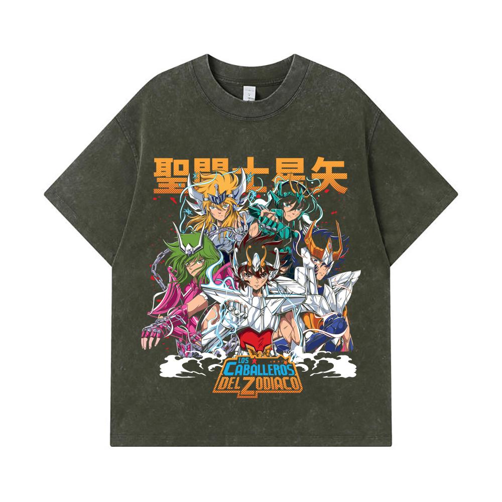 275 GSM Washed T-shirts 100% Cotton Saint Seiya V1 Print Unisex Heavy Cotton T Shirt S