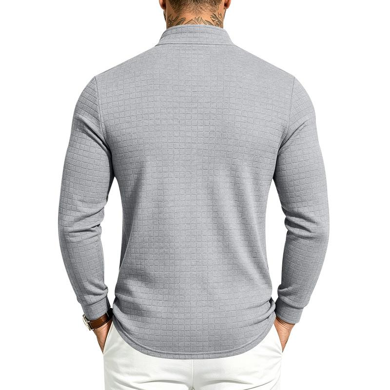 Men Solid Waffle Textured Half Zip Sweatshirt Stand Collar Long Sleeve Casual Knit Pullover Tops