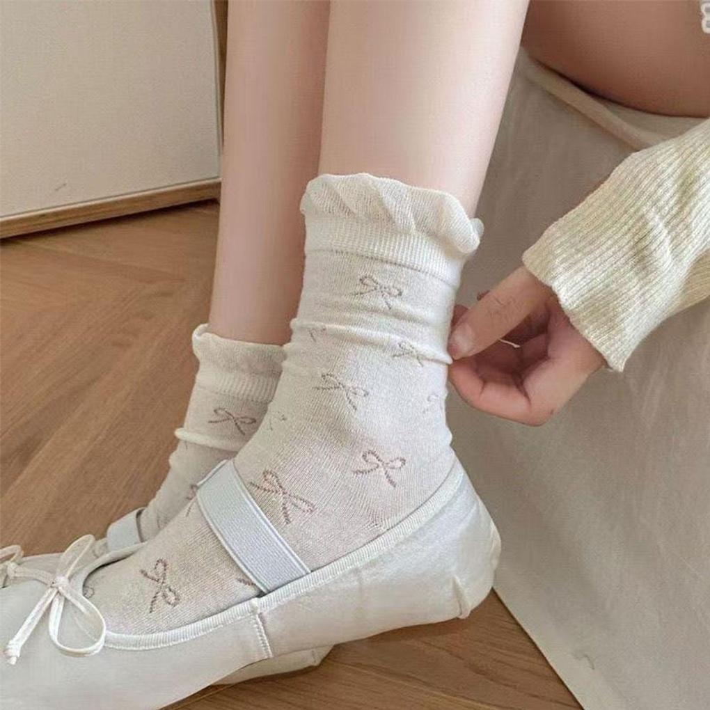 

Women s Thin Summer Ribbon Punching Balloon Mid-Calf Fashion Socks Sky