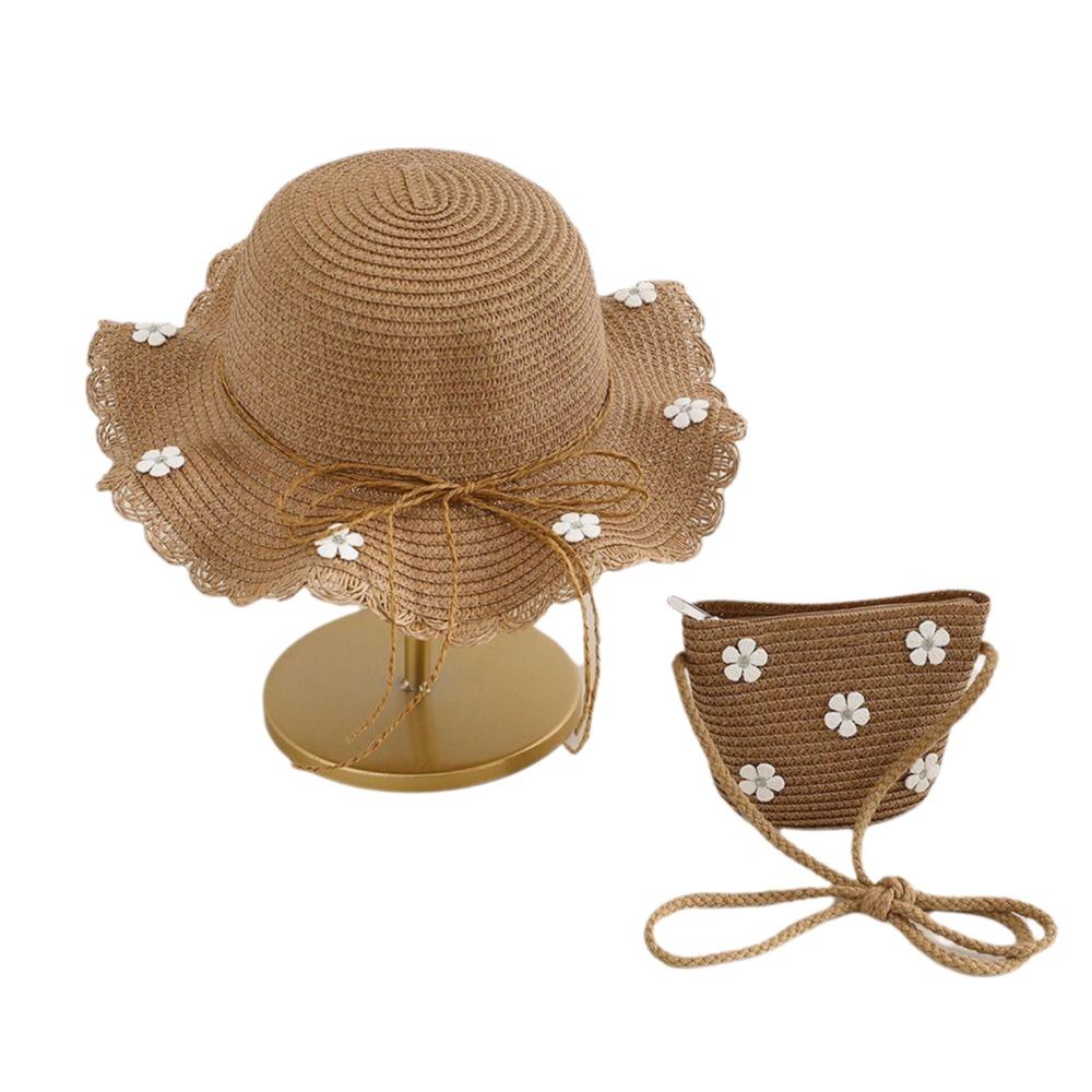 

Sun Protection Wide Brim Straw Hat Flower Holiday Travel Beach Bags New Straw Cap Bag хакі