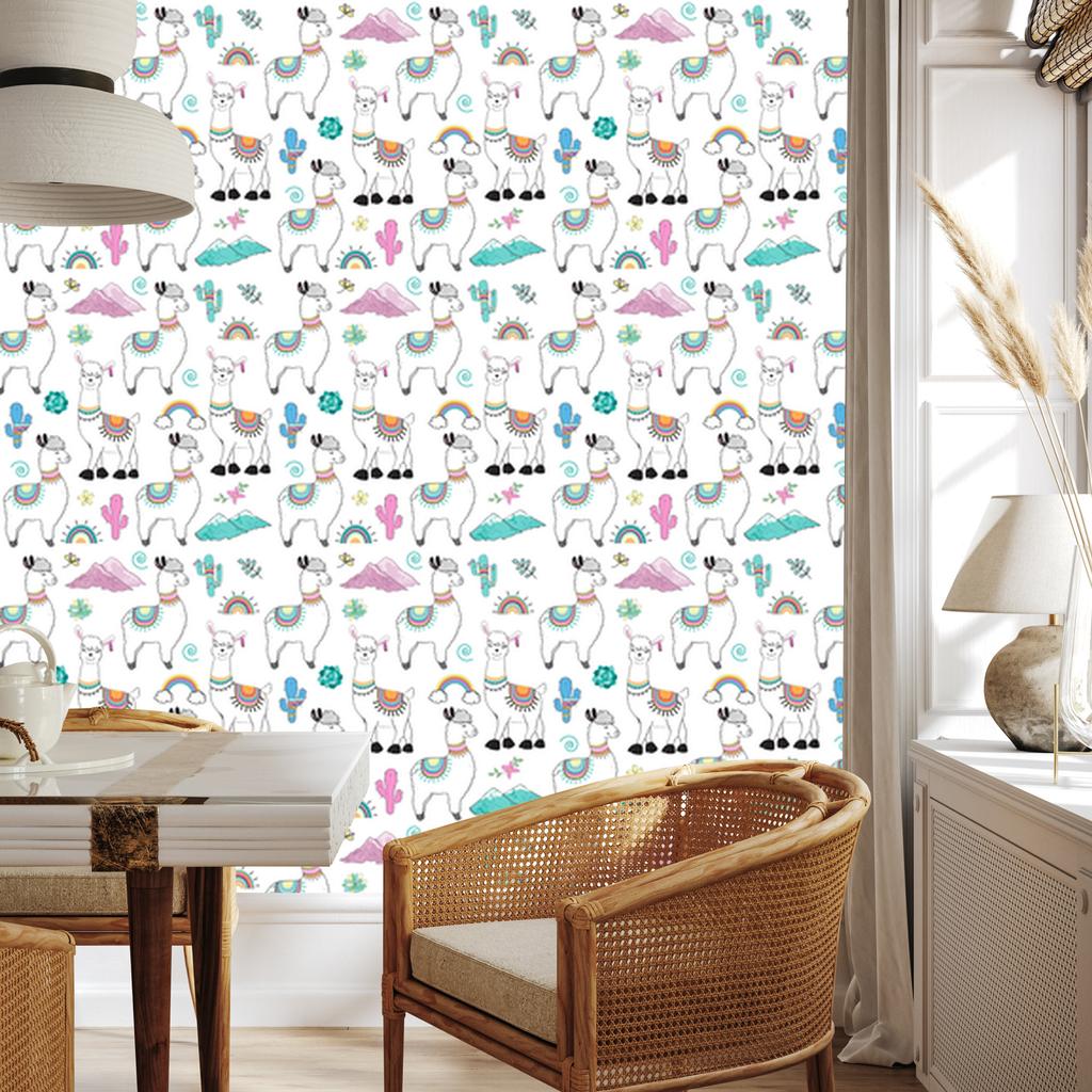 Llama cacti and mountains wallpaper for living room and bedroom 50x1000