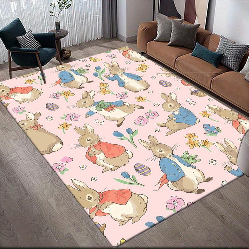 Peter Rabbit Flannel Printed Carpet, Home Sofa Decoration for Living Room & Bedroom, Non‑Slip Play Flannel Floor Mat for Game Room