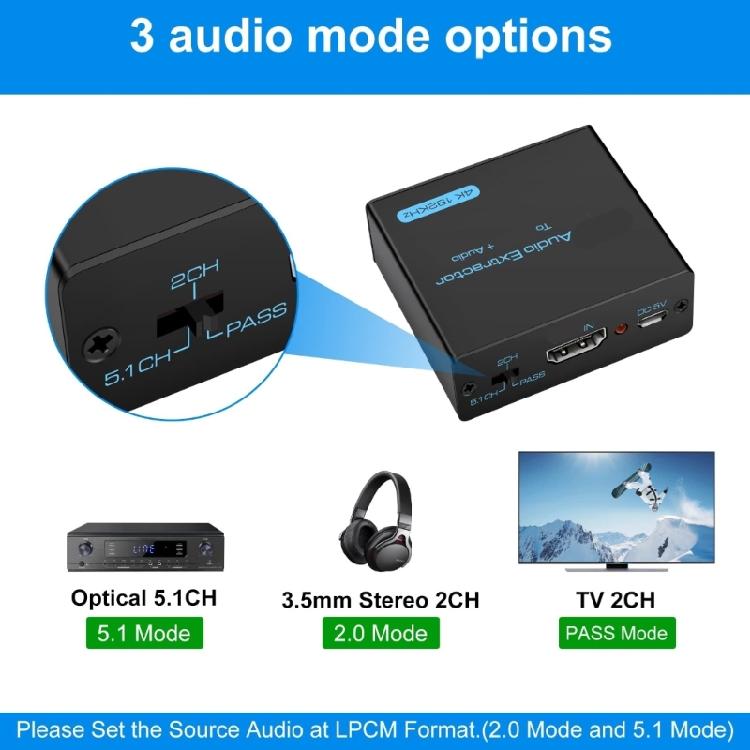4K HDTV Sound Extractor Digital Sound Converter Left Right 3.5mm Sound Adapter for HDTV Gaming Consoles