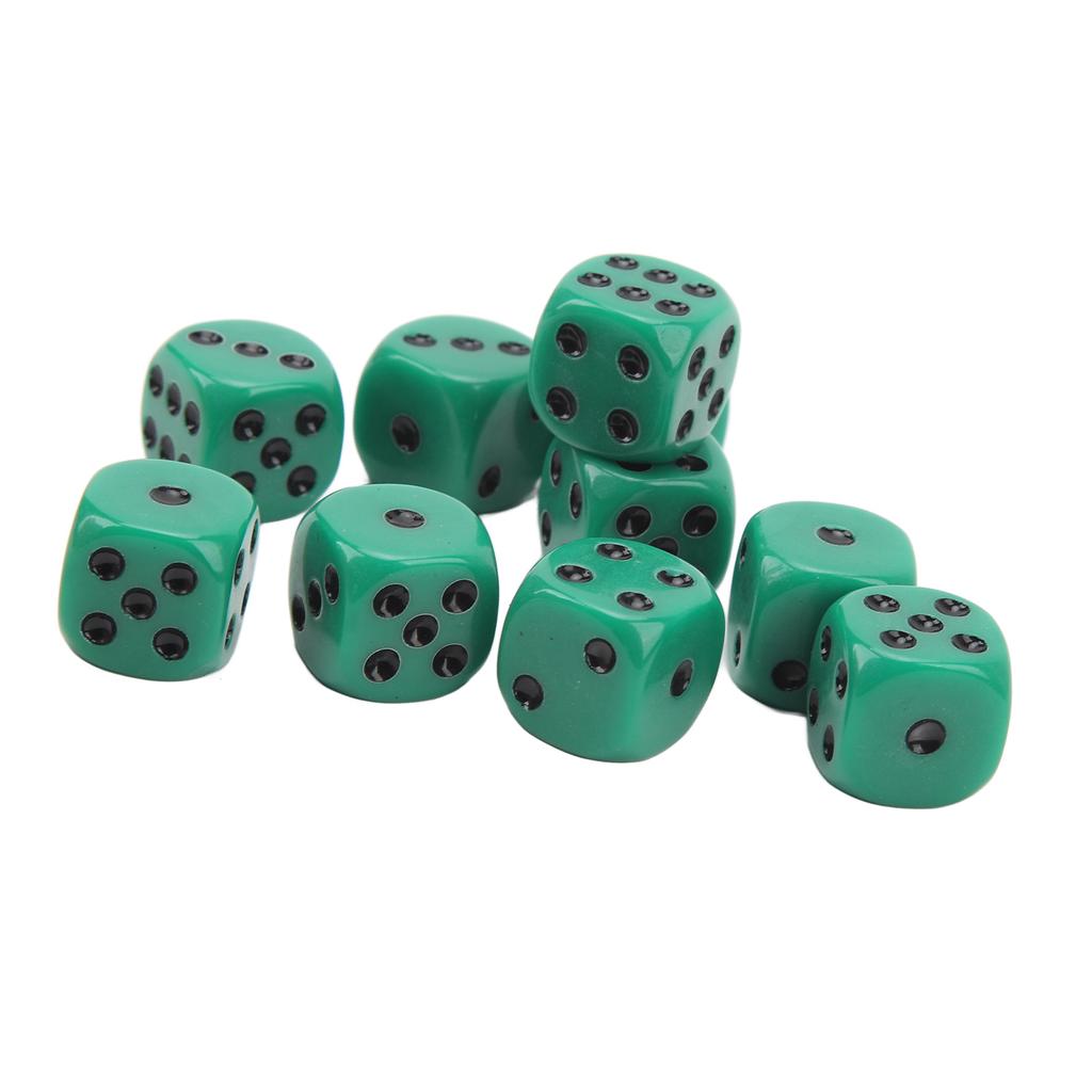 20Pcs 16mm Rounded Corner Dice 6 Sided Game Dice Set for Table Board Games Math Games Green Black