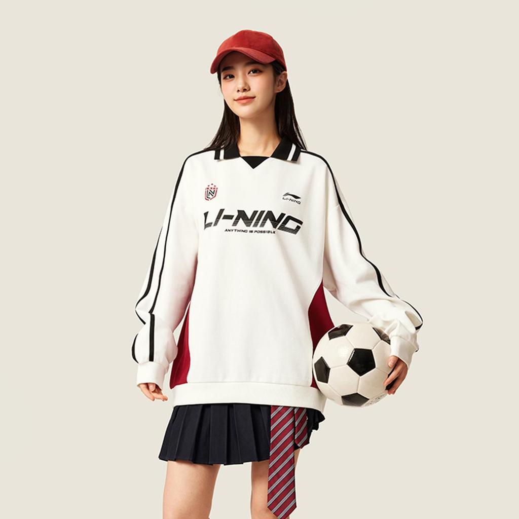 Li-Ning Sports Life Series Letter Polo Collar Long Sleeve Sweatshirt Off White Men AWDVC89-1