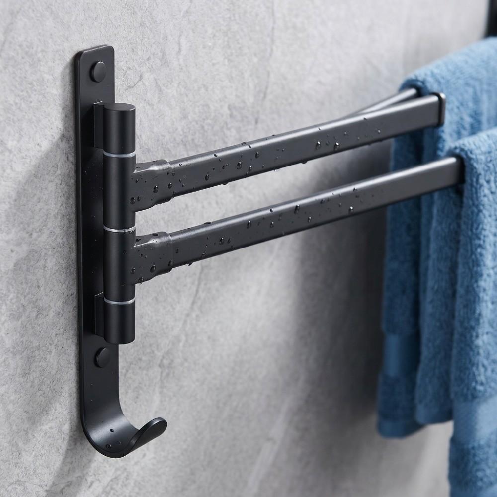 Aluminum Alloy Towel Bar 2 Arms Rotating Towel Rack Space Saving Swivel Towel Rack Household Use