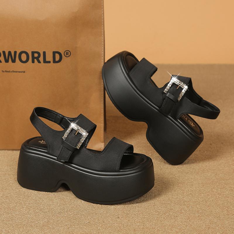 Fashion New Summer Women Chunky Sandals Leather High Platform Trainers Breathable Casual Slippers Shoes Woman 8.5CM Heels Wedge Sneakers