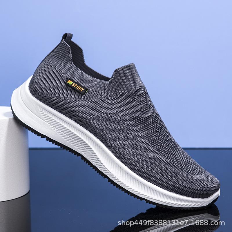 Spring New Sports and Leisure Cloth Shoes Fly-woven Large-size Men's Shoes Middle-aged and Elderly One-pedal Breathable Thin Mesh Shoes