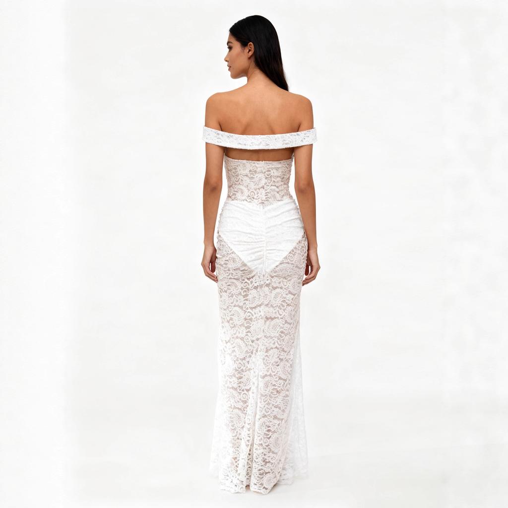 European and American style popular new dress tube top halter lace high split skirt shrink pleated hip wrap dress