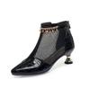 5cm Elegant Fashion Breathable Mesh Leather Boots Summer Shoes 2025 Trend Med Kitten Heels Short Ankle Boots Sandals Office Mom