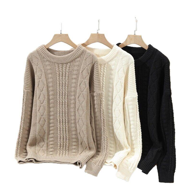 Fashion Jacquard Warm Sweater Men's Autumn and Winter Crew Neck Knitted Sweater Solid Color Sweater Bottom Shirt