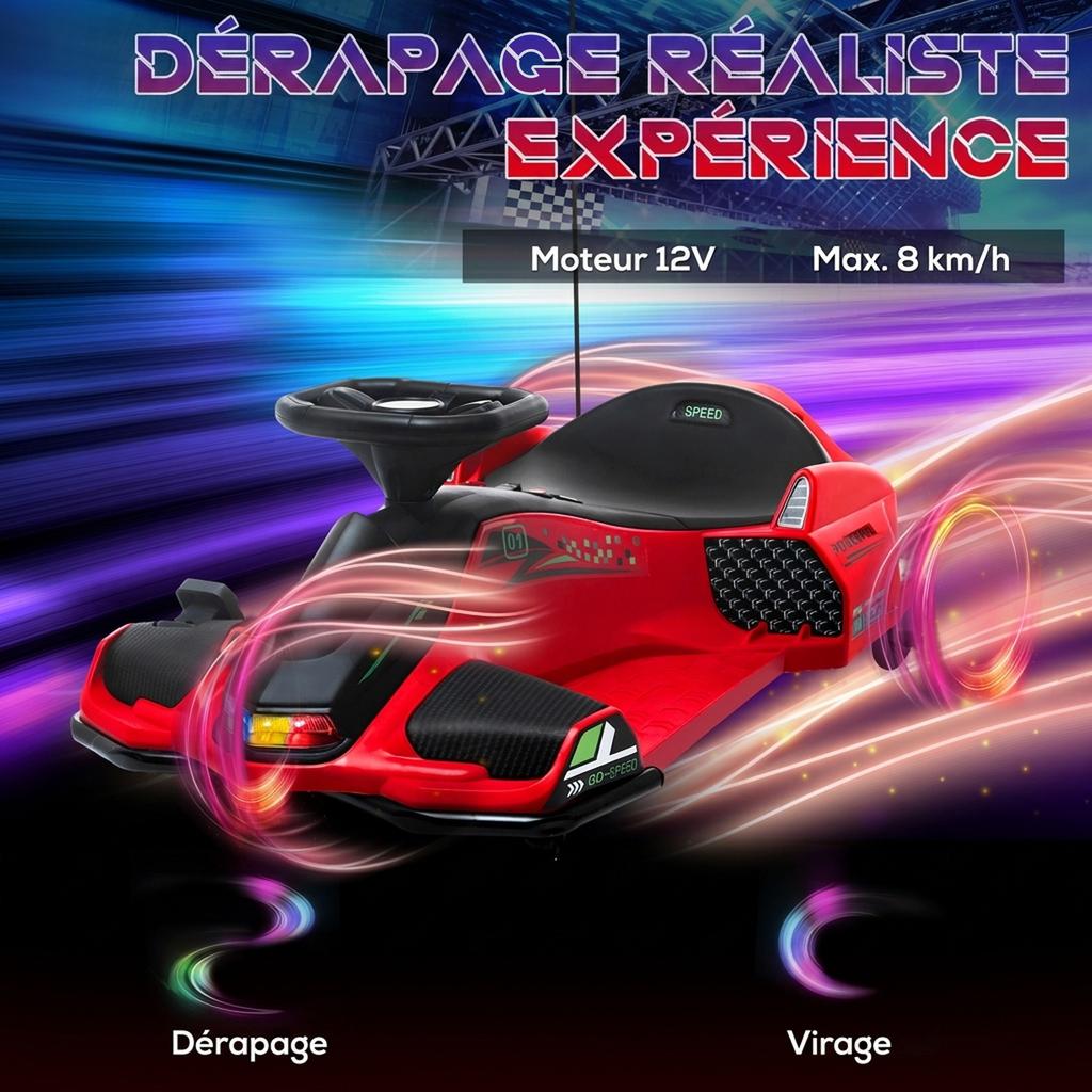 Go-Kart Elettrico per Bambini, 12V, Modalità Drift, Età 8-12 Anni, Rosso