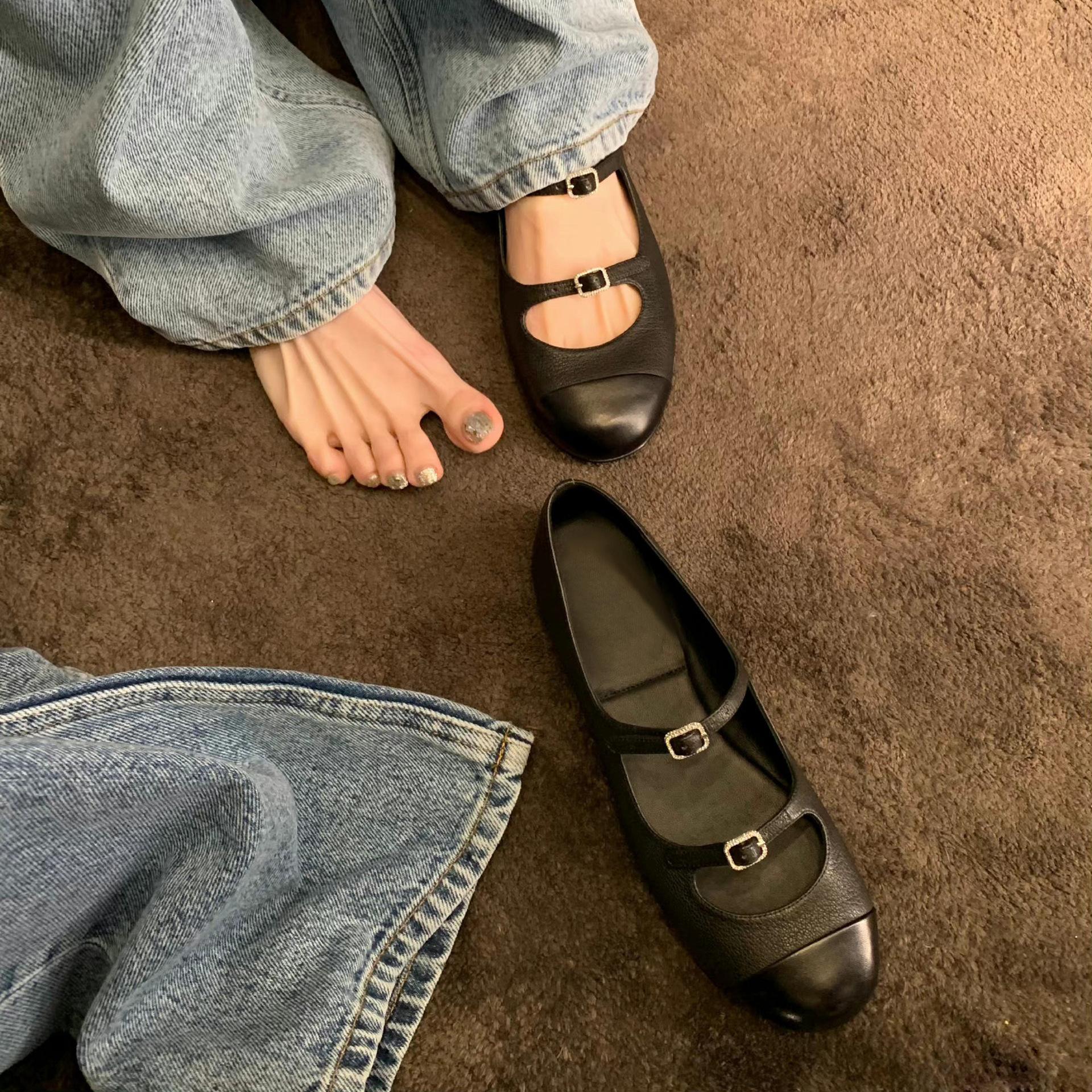 

Sheepskin version~ Retro French Xiaoxiangfeng leather flat shoes, shallow mouth versatile Mary Jane women s single shoes, ladyshoes 35