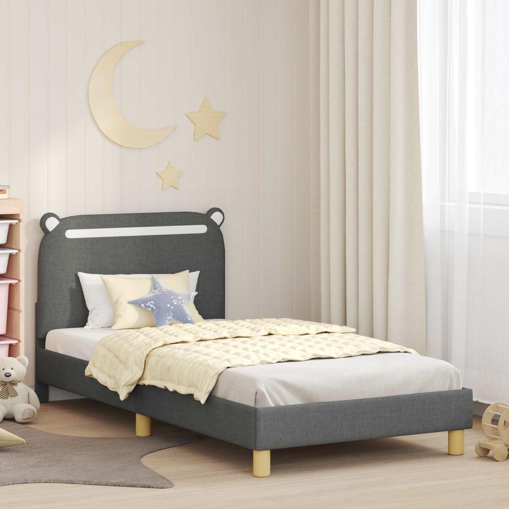 Kids Bed Frame with Headboard Dark Grey 90 x 190 cm Fabric