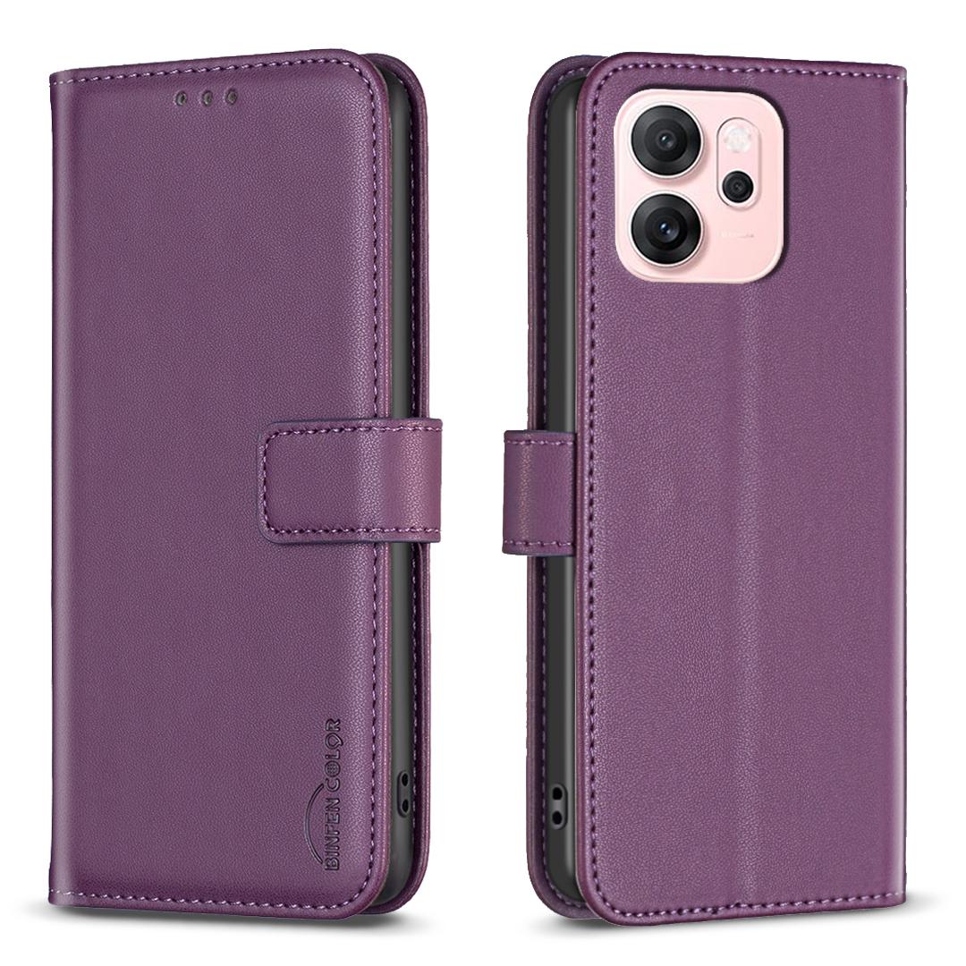

For Oppo Reno14 F 5G Phone Case BINFEN COLOR BF17 Wallet Folio Flip Leather Cover Dark Purple