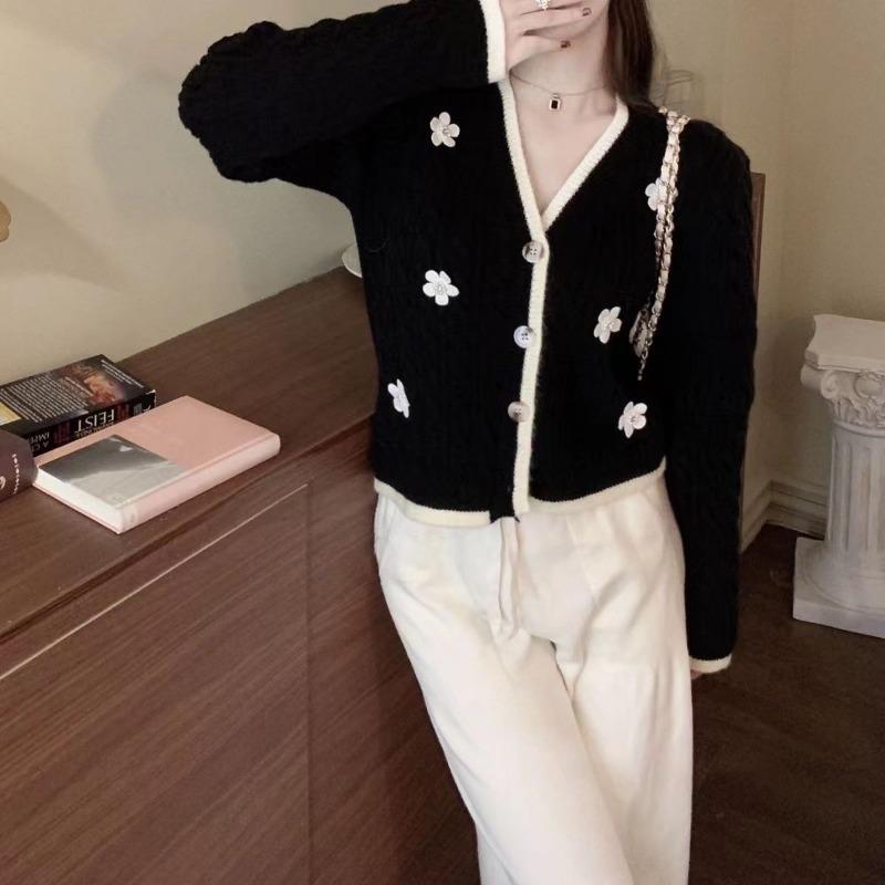 Cardigan de tricotat cu decolteu în V japonez, aluat prăjit, răsucire dulce, moale, blând, cardigan mic francez subțire, pulover haină pentru femei