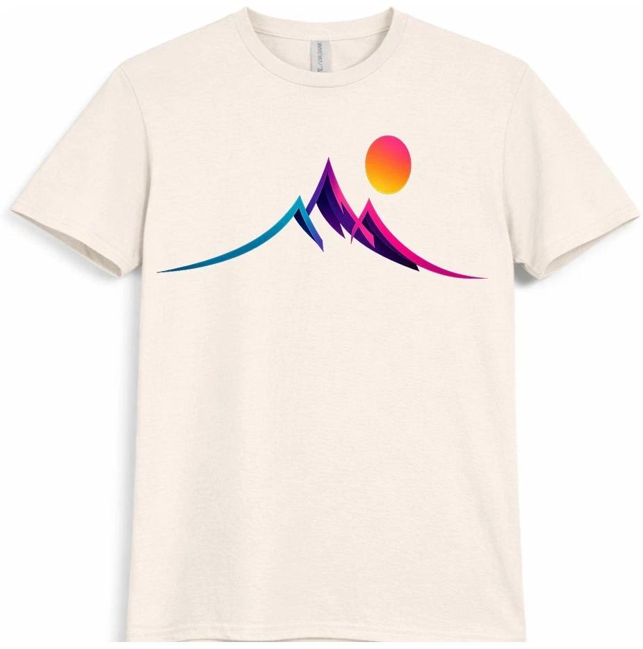 Mountain Sunset T Shirt Abstract Landscape Graphic Tee Hiking Camping Outdoor XS