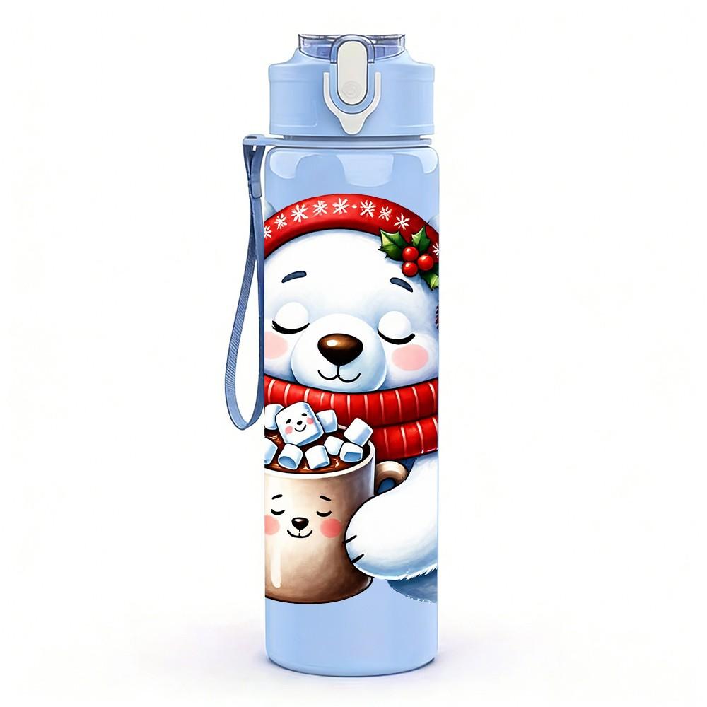 1PC Polar Bear Winter Mug 750ml Color Plastic Sports Water Bottle Leakproof Flip Straw Lid Suitable for Sports Office Home Use