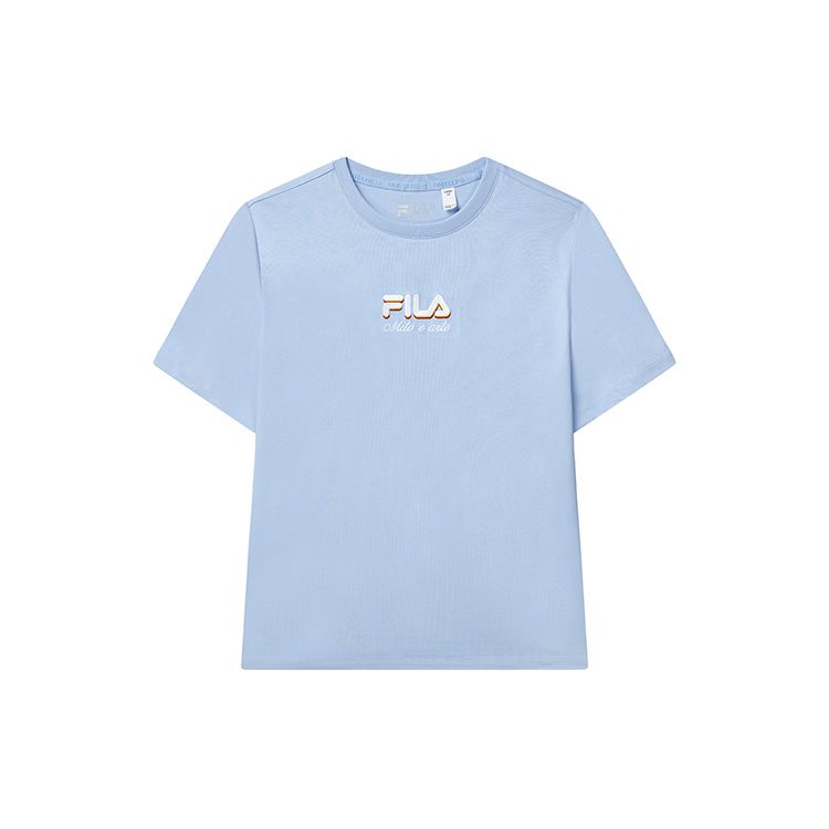Fila Loose Letter Character Statue Print Casual Breathable Short Sleeve T-Shirt Women Tops Star-Purple F11W238102FVT