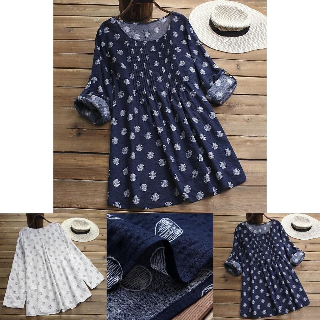 Plus Size Women Printed Dot T-shirt Dress Featuring Comfortable Long Sleeve Design