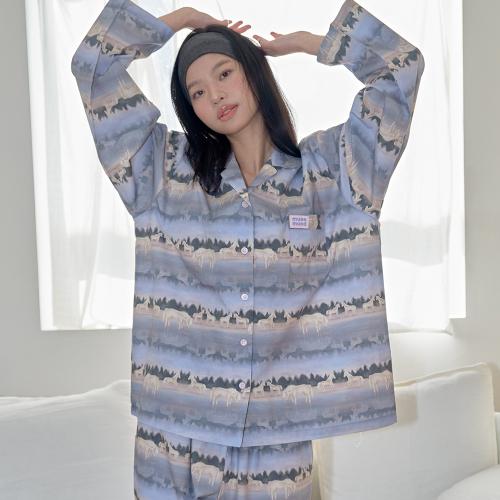 

[Muse Mood] Loose 40-count Cotton Aurora Horse Pajama [Shipped from Korea] 100% Authentic S