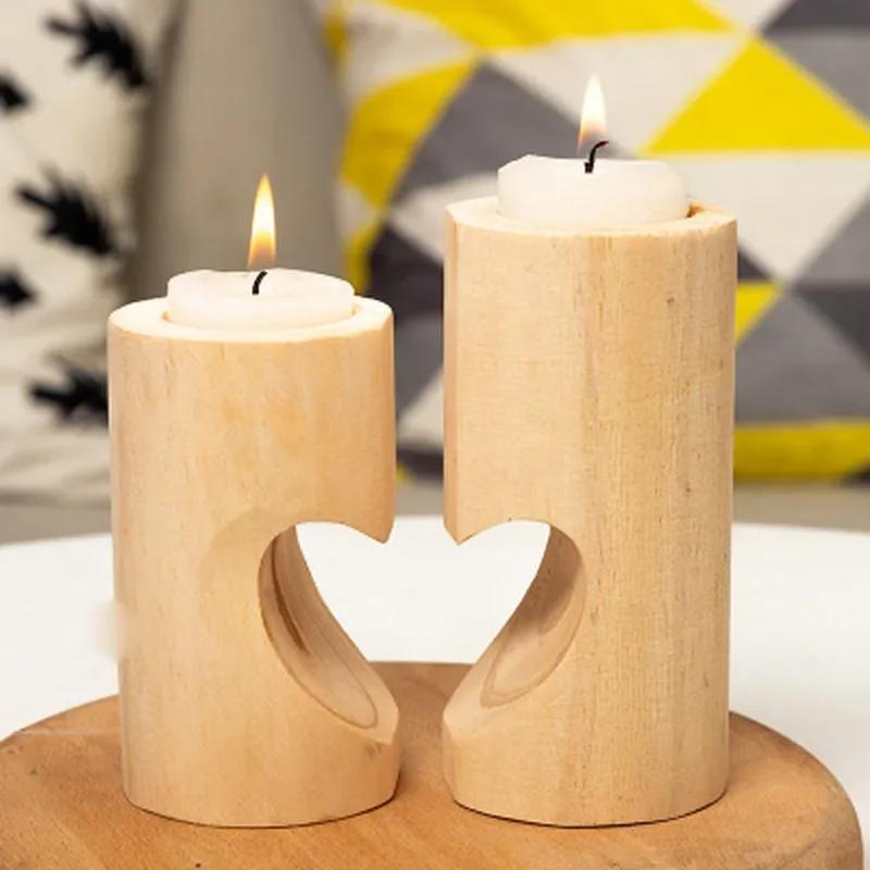 Heart-shaped Craft Wooden Candlestick Shelf Christmas Decoration Gift Couple Candle Holder Stand