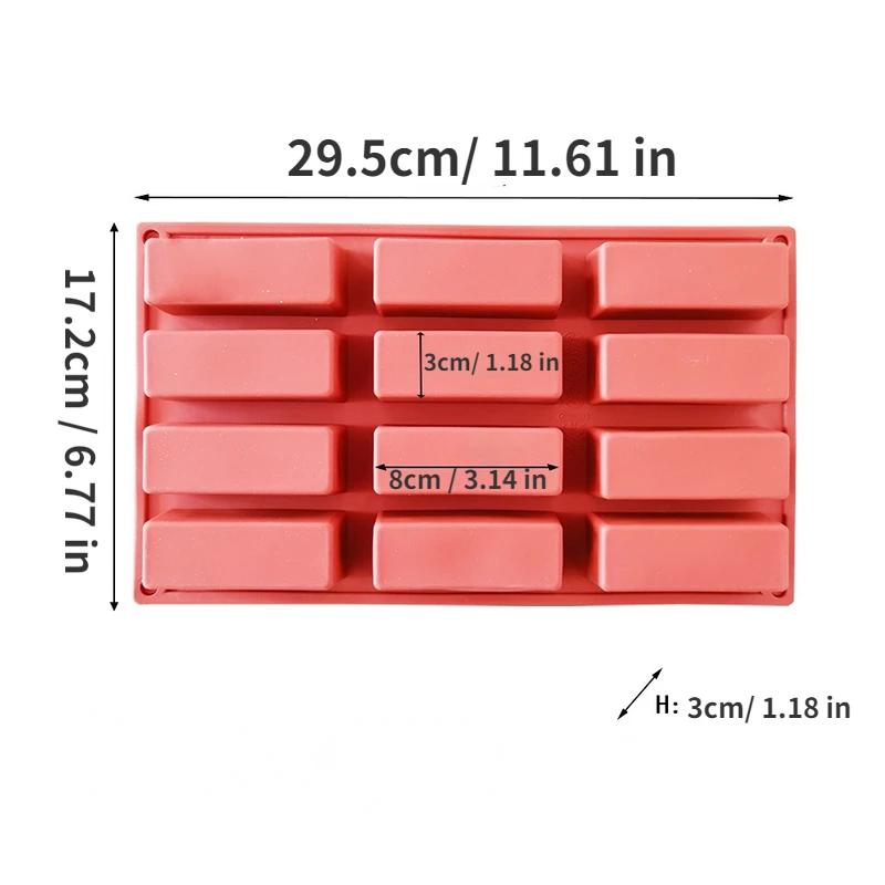 12/8 Gniazd Forma Silikonowa na Batony Proteinowe Prostokątna Forma do Pieczenia Batonów Granola Forma Silikonowa Forma do Ciasta Francuskiego Narzędzie do Deserów red