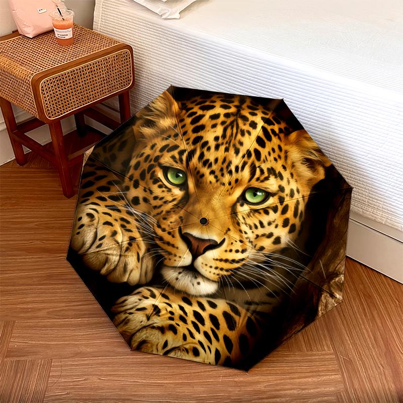 1 PC Automatic Folding Umbrella - Golden Leopard Pattern, Portable & Foldable Design with 8 Ribs, Christmas Birthday Gifts