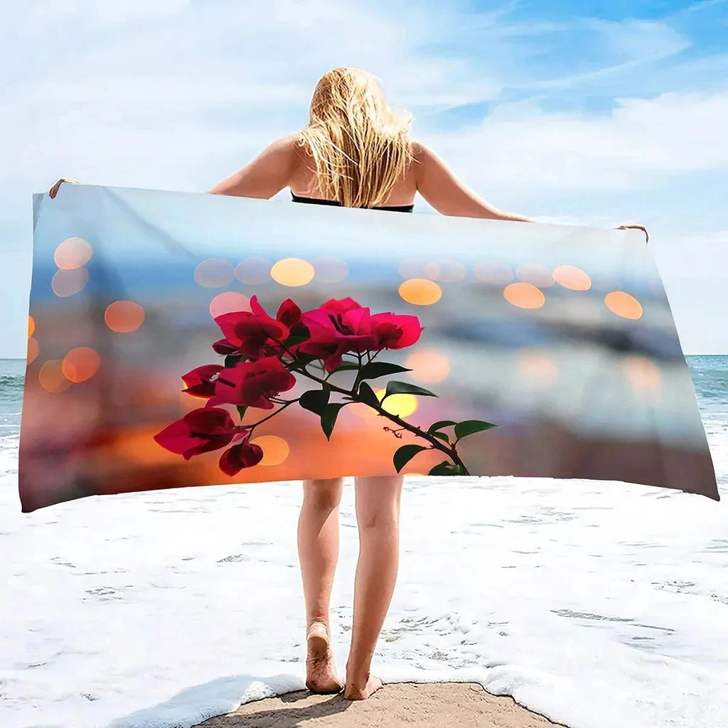 Red Petal Print Beach Towel Beautiful Flowers Girls Women Sport Pool Towels Quick Drying Bathroom Towel Camping Beach Blanket