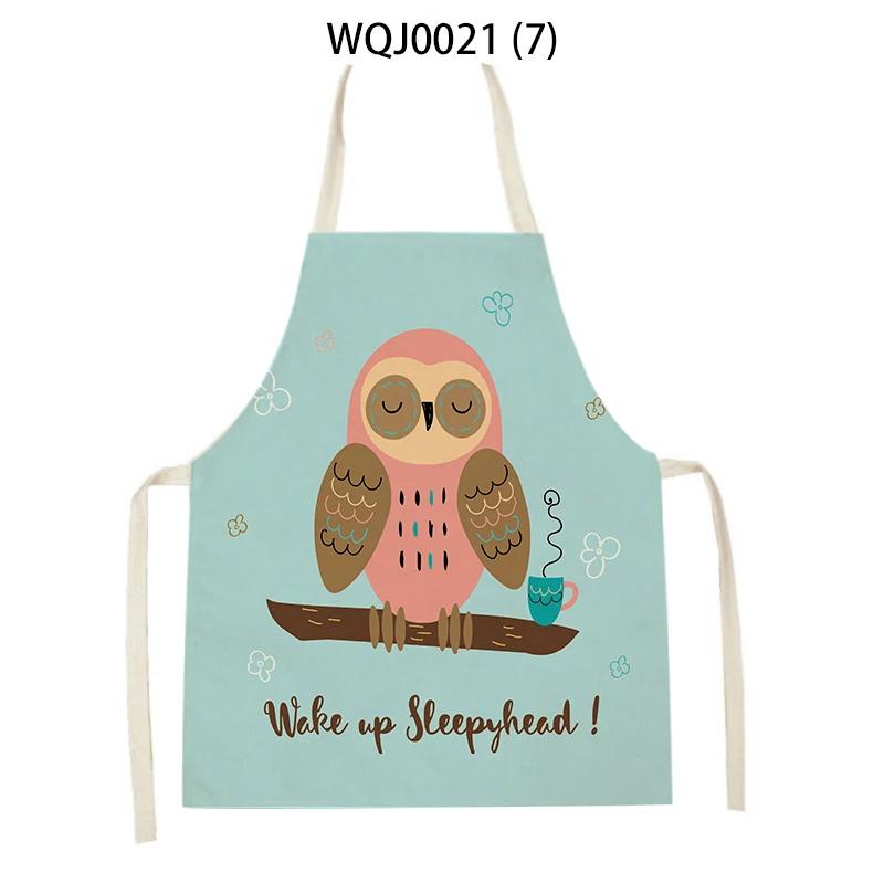 Lovely Owl Cat Pattern Sleeveless Kitchen Aprons Adult Kids Linen Bibs Household Cleaning Pinafore Home Cooking Baking Aprons
