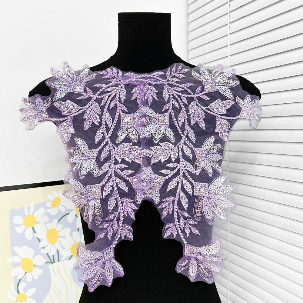 Multi-Color 3D Nail Beads Delicate Mesh Embroidered Sequins Embroidery Lace Patch High-End Fabric Floral Collars