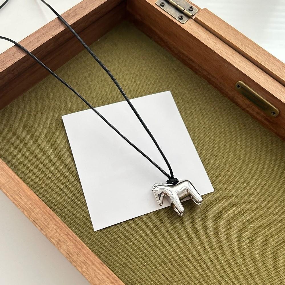 Adjustable Horse Pendant Necklace Long Leather Rope Necklace Pony Sweater Chain  Decoration