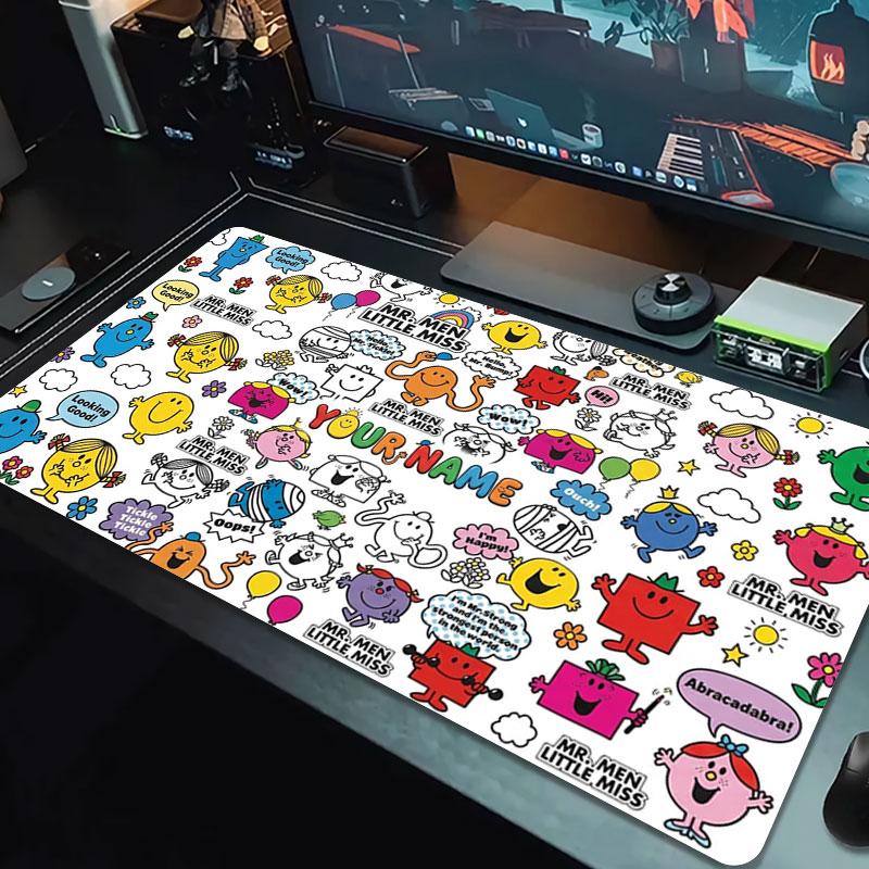 Mr. Men Little Miss Custom Name Large Size Mouse Pad Large Gaming Table Cushion Non-slip Laptop Tablet Big Mousepad XXL Mat Mini PC Playmat With Lock 