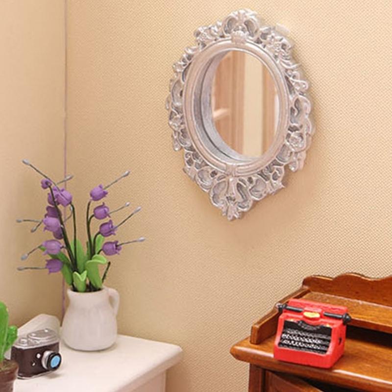 Antique Doll House Mirror Model Figure PVC Miniature Furniture For Children Pretend Play Classical Home Scene Decors
