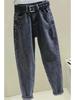 2025 Plus Size Women's Velvet Thickened High Waist Slimming Wide Leg Harem Jeans for Autumn and Winter.