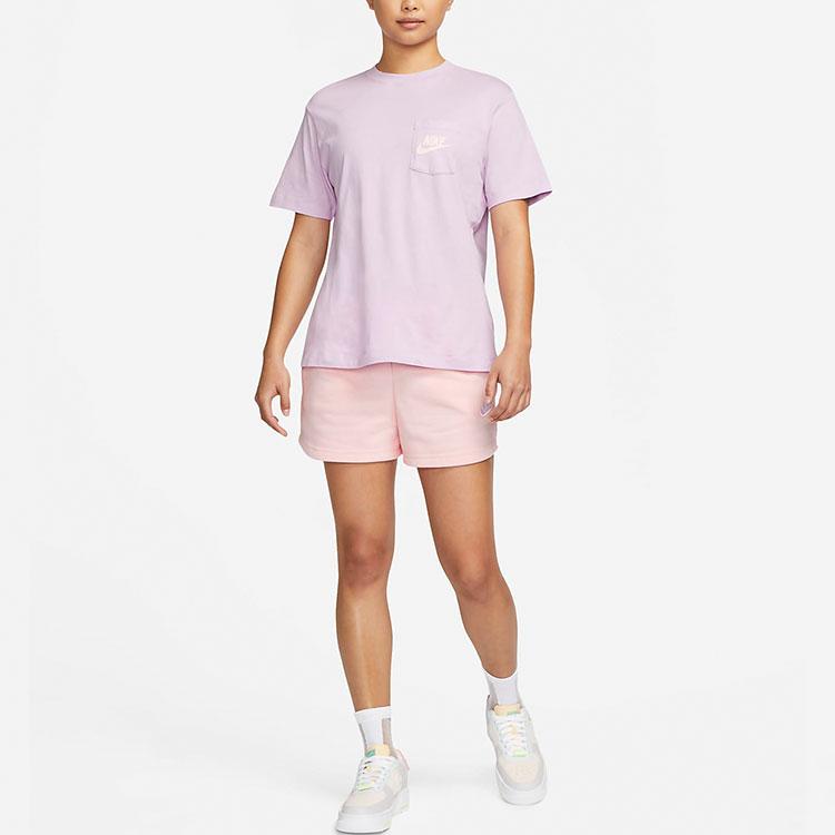 Nike Sportswear Pocket Design Back Print Loose Short Sleeve Crew Neck T-Shirt Women Tops Purple DQ3154-530