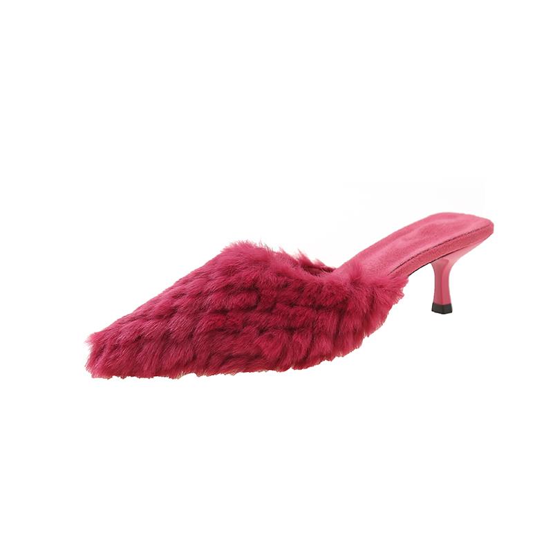 

Модные женские меховые туфли на высоком каблуке с острым носком, модные сексуальные тапочки, осень, новый стиль 2024 года, дизайнерское вечернее платье, туфли на высоком каблуке, роскошь 39