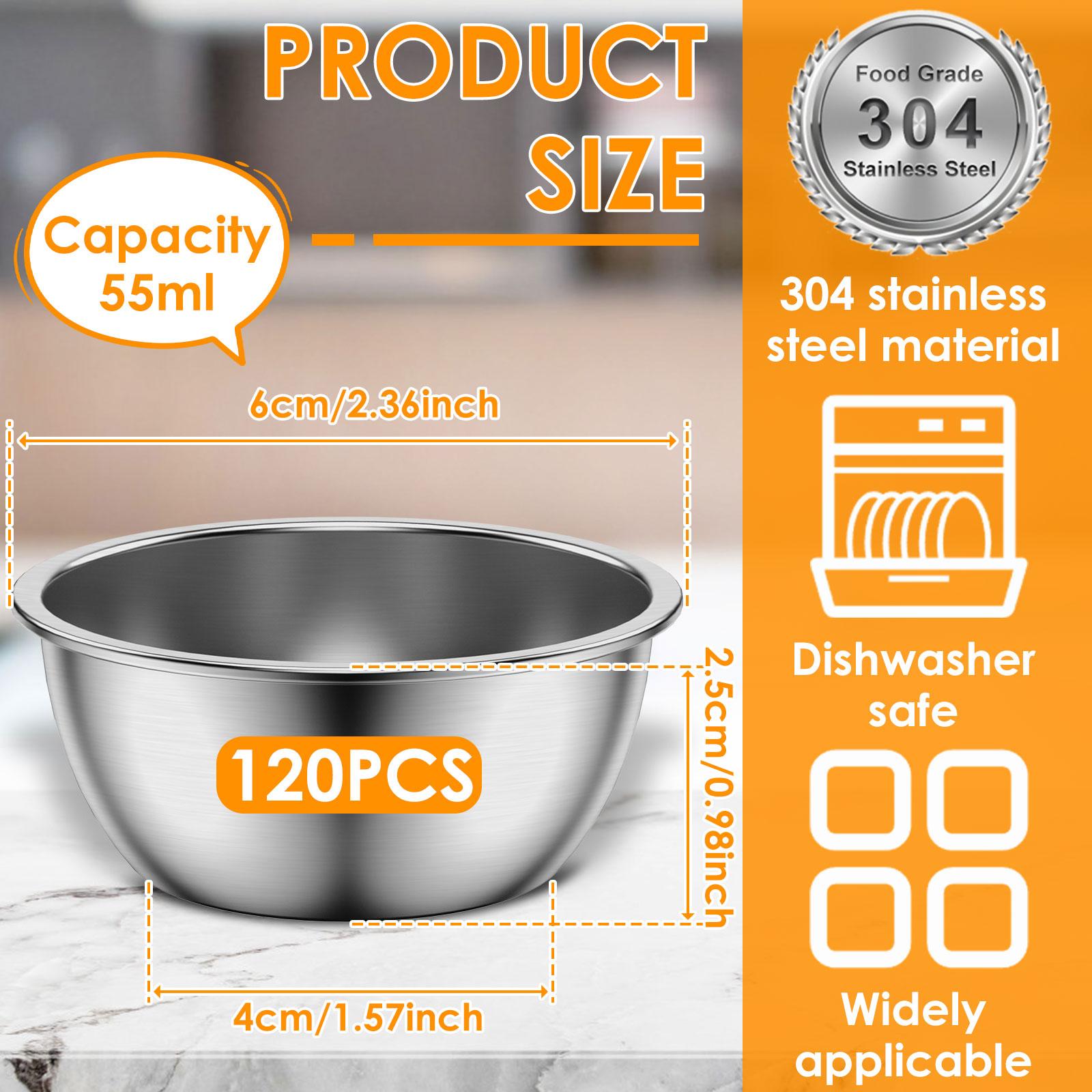 12/120Pcs Sauce Dipping Bowl 45/55ML Mini Reusable Seasoning Cups Dipping Cup 304 Stainless Steel Dipping Cup Round Sauce Dishes