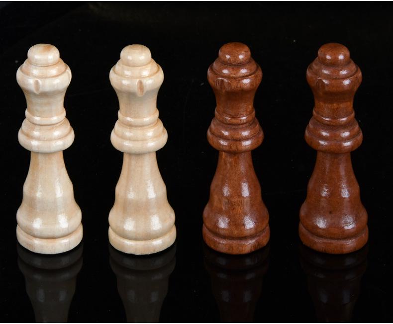 Qi Shou Schackset i massivt trä, hopfällbart och magnetiskt, med bräde i PU-läder