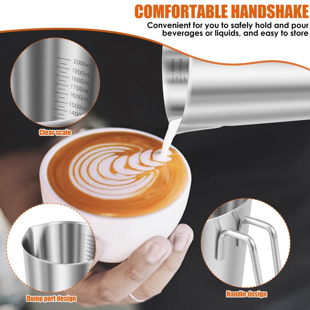 1500ML/2000ML Measuring Cup Stainless Steel Measuring Cups with Pour Spout and Handle Milk Frothing Cup for Kitchen Bar and Cafe