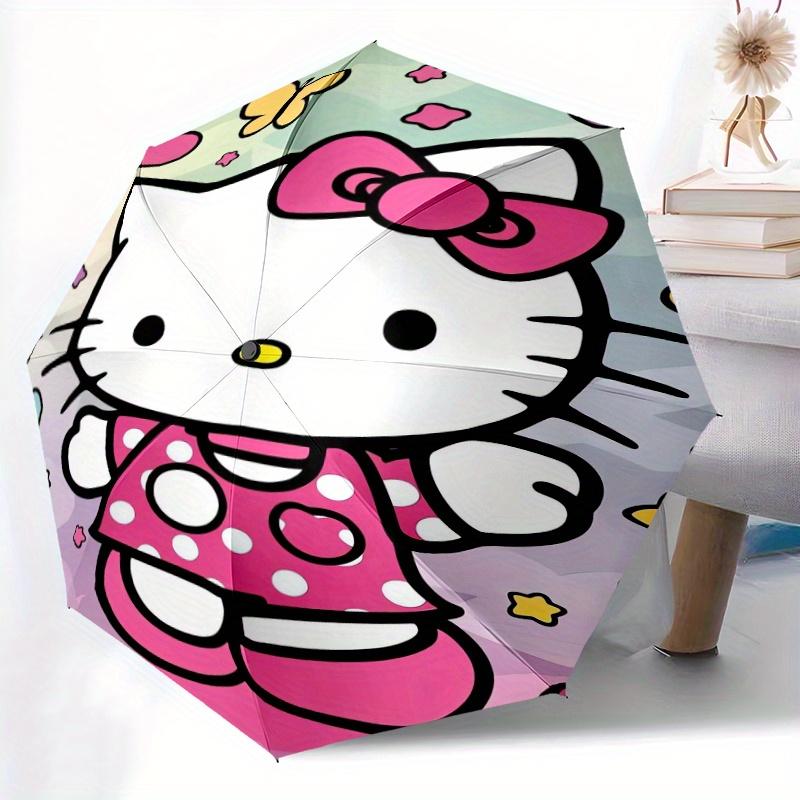 Hello Kitty & Butterfly Automatic Folding Cartoon Umbrella - 3 Folding Design, Vivid Cartoon Pattern, Suitable for Outdoor Activities, A Gift for Fans